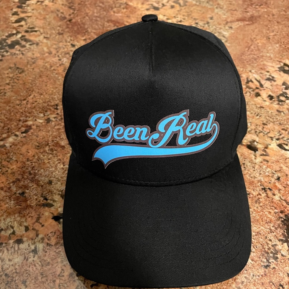 Been Real Apparel Snap Back Trucker Hat Black & Blue x BeenRealApparel.com